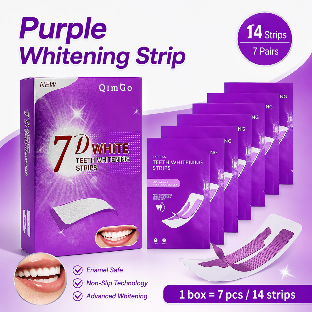 Teeth Whitening Retainer - 7D Purple Teeth Whitening Strips 14Pcs